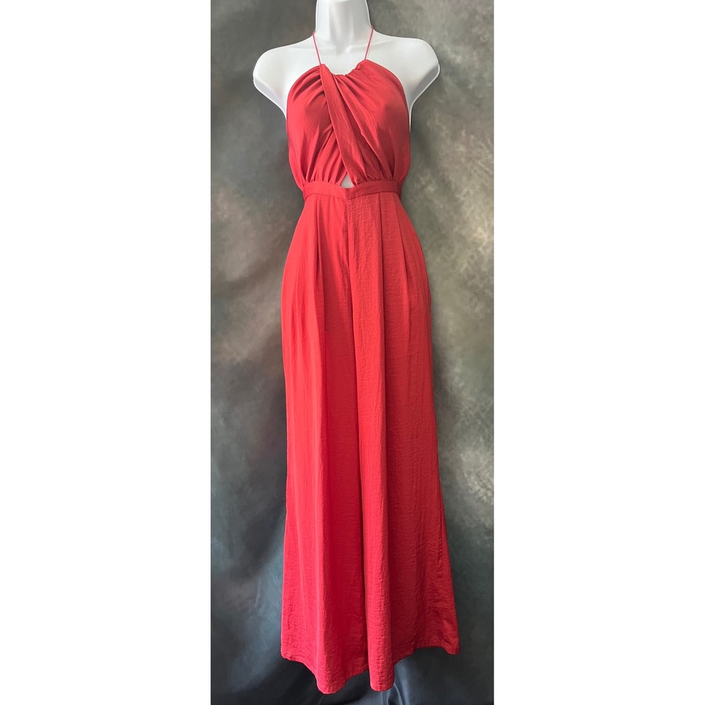 TJD The Jetset Diaries Coral Halter Jumpsuit Tie Back Sleeveless Wide Leg XS